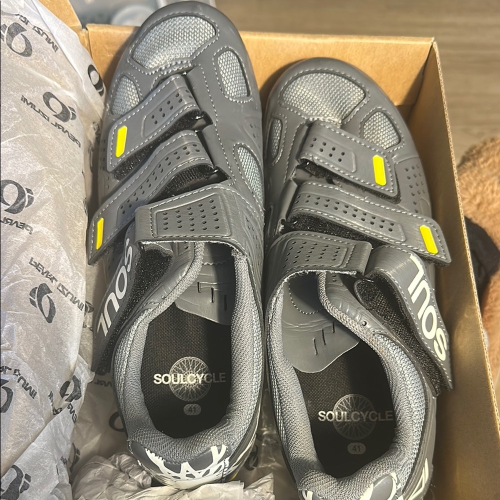 SoulCycle Gray and Yellow Sneakers with Velcro Straps